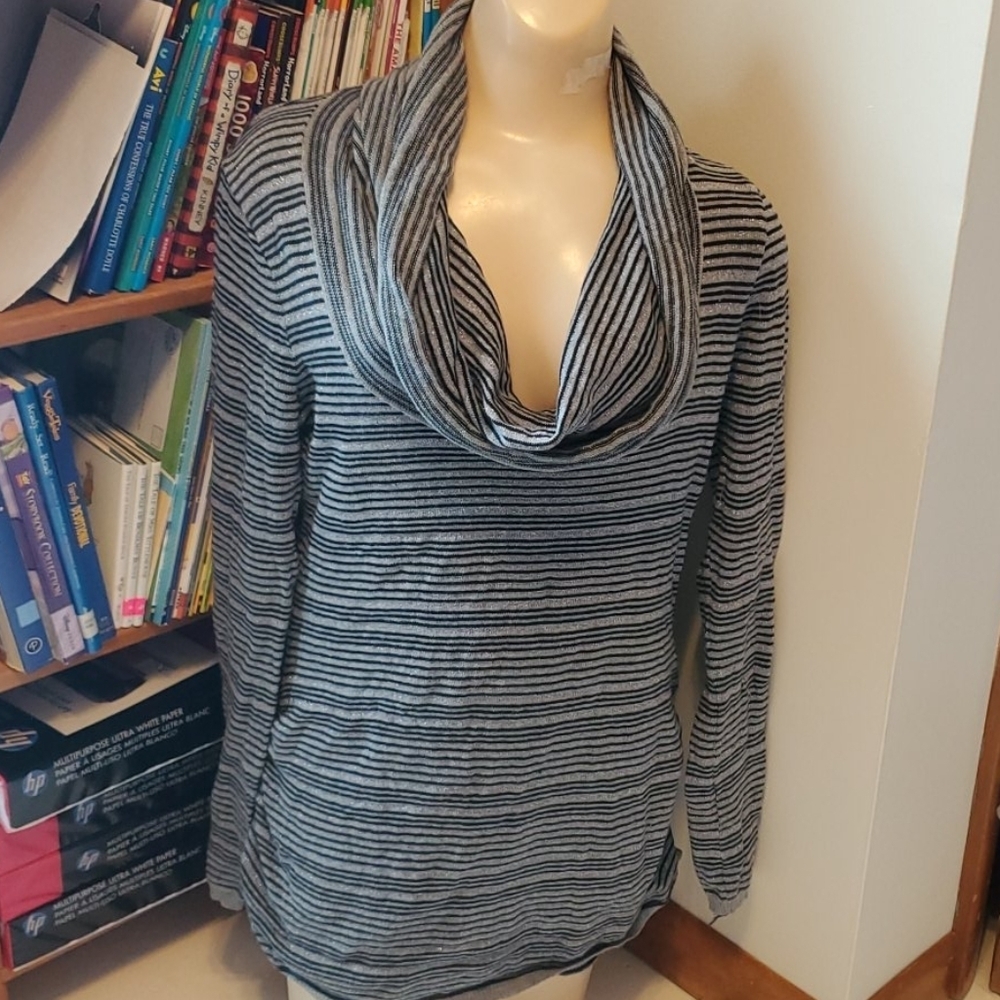 Calvin Klein Striped Side Ruche Tunic Top, M